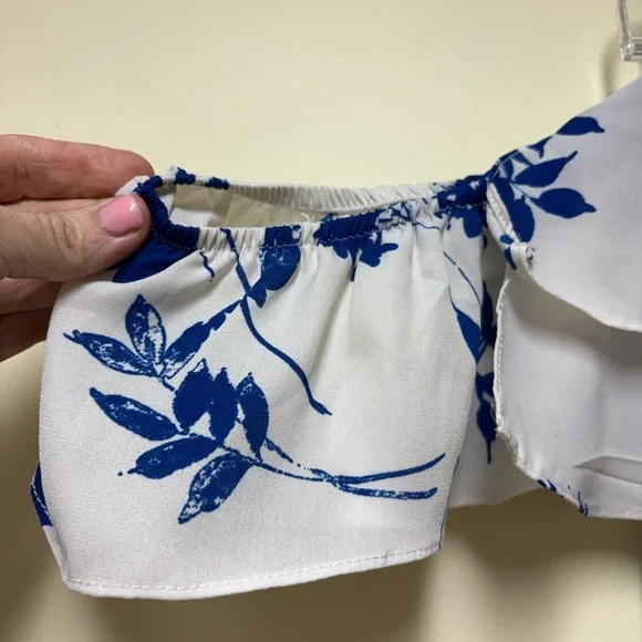 Lulus TALIA Blue & White Floral Off Shoulder Mini Dress - Large - Picture 7 of 12
